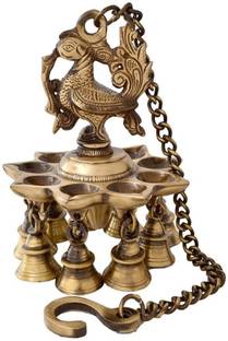 Dalvkot Peacock Diya Lamp with Bells for Pooja Brass Hanging Diya
