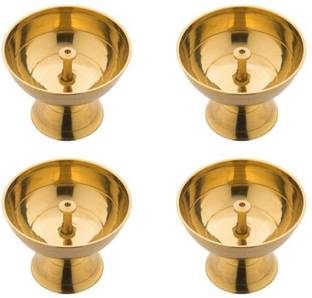 Dalvkot Kamal Diya Lamp Akhand Diya for Pooja and Diwali Set of 4 Brass (Pack of 4) Table Diya Set
