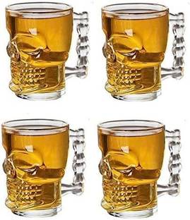 SEAHAVEN (Pack of 4) Skull Beer Mug Set of 4 Glass Beer Mug Glasses Halloween Skull Gothic Decor Whisky/Wine/Vodka Glass for Your Home Bar 520 ml Glass Set Beer Glass