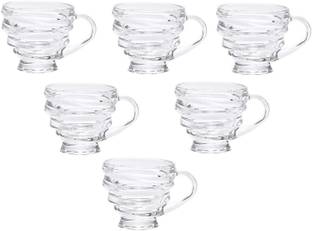 NMS TRADERS Spiral Glass Honey Tea and Coffee Cup Set, Crystal Clear ice Tea Cup, 210ml, Set of 6 (Transparent) Glass Coffee Mug
