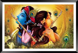 DBrush Lord Radha Krishna Painting Without Glass For Living room and Office Wall Art Synthetic wood (Variation 11) Digital Reprint 12 inch x 18 inch Painting