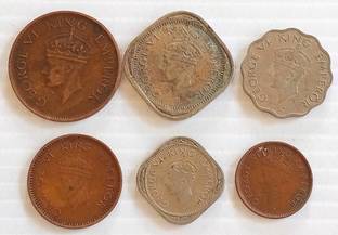MANMAI COINS 6 DIFFERENT COINS SET - BRITISH INDIA - KING GEORGE V - 2,1,1/4 , 1/2 & 1/12 ANNA & 1/2 PICE Medieval Coin Collection