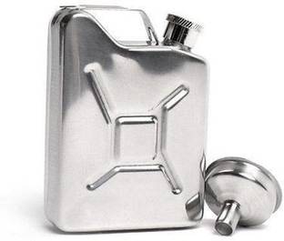 FITUP 1194 Model Silver Stainless Steel Novelty Jerry Can, Oil Can Hip Flask Alcoholic Drinks Storage Flask With Funnel 2 - Piece Bar Set