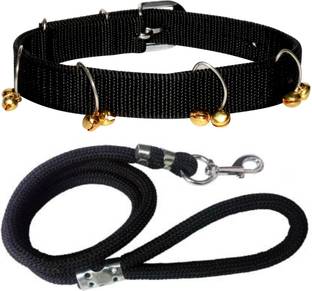 ADIOS Dog Belt Combo of Black Ghungroo Collar with Black Lead 1.5m Lengthy Dog Collar & Leash