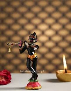Idolsplace Brass Astadhatu Black Krishna Statue for Pooja Room Murti Gift Idol 600gm डेकोरेटिव शोपीस  -  10 cm