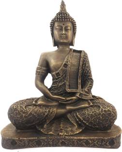 The Kraft Street The Kraft Street PolyResin Meditating Buddha Bronze Finished Statue Decorative Showpiece  -  18 cm