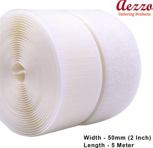 Aezzo 5 Meter White Velcro 2 Inch (50mm) Width Hook + Loop Sew-on Fastener tape roll strips Use in Sofas Backs, Footwear, Pillow Covers, Bags, Purses, Curtains etc. (5 Meter White) Sew-on Velcro