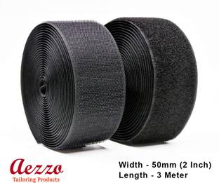 Aezzo Black Velcro Hook + Loop Sew-on Fastener tape roll strips 3 Meter Length 2 Inch (50mm) Width. Use in Sofas Backs, Footwear, Pillow Covers, Bags, Purses, Curtains etc. (3 Meter Black) Sew-on Velcro