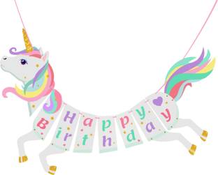 ZYOZI Unicorn Happy Birthday Bunting Banner Unicorn Themed Party Supplies Decorations for Girls Party Favors ( Set of 1) Banner