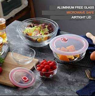 UPSCALE TRADERS Glass Serving Bowl Microwave Safe Borosilicate Glass Oven Bowl Set with Airtight Glass Lid - Set of 3