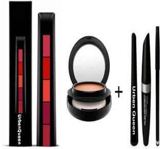 URBEN QUEEN FAB 5 ( 5 IN 1 ) LIPSTICK PLUS EYEBROW PENCIL BLACK, EYELINER, MASCARA (3IN1) PLUS FACE COMPACT POWDER