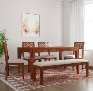 Shreya Decor Premium Dining Room Furniture Wooden Dining Table with 4 Chairs & 1 Bench Solid Wood 6 Seater Dining Set