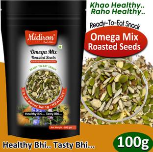 Midiron Omega Mix Seed, Super seed Mixed, Roasted 4-in-1 Healthy seed Pack, (Pumpkin, Flax, Chia, Sunflower) Ready to eat Snack (100 Gm) Pumpkin Seeds, Sunflower Seeds, Brown Flax Seeds, Chia Seeds