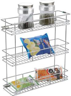SMART SLIDE Containers Kitchen Rack Steel 8 x 20 x 21 Inches 3 Shelf Stainless Steel Bottle Pull out Basket / Modular Kitchen Basket / Kitchen Cabinet Drawer / Multipurpose Container Shelf Organizer / Kitchen Rack / Kitchen Shelf / Kitchen Trolley