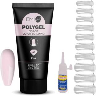 Gleevia EMIGel Poly Nail Gel Finger Extension Pink Polygels Quick Building Nail Art Tips Extended UV Builder Gel 30ml Pack with Glue & Unbreakable 100 pcs Premium Nail Tips