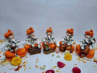 Jadhavs Creation Ganesha Musical Instrumental Decor idol (Set of 5) Decorative Showpiece  -  14 cm