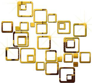 wall1ders Medium 30 Golden Six Size Square thickness 1.5 mm premium quality, 3D Acrylic Mirror wall stickers, 3d acrylic sticker, 3d mirror sticker for home & offices. (Pack of 30) Pack of 30