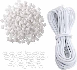 Aakriti 130pcs Cord Locks Toggles and 130pcs Plastic Rings 40 Meter Cord Elastic White