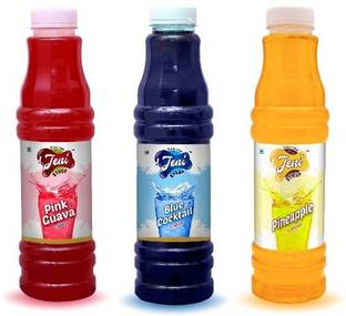jeni Sharbat & Soda Pack of 3 Flavors - Pink Guava, Blue Cocktail, Pineapple /Non-Fruit Sharbats Synthetic Syrup Combo/Gift Pack/Summer Combo [700 ml each] [700 ml, 700 ml, 700 ml, Pack of 3]