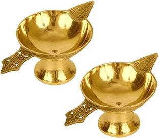 VISHAL INDIA MART Akhand Laxmi Deepak Diya Set of 2 Brass (Pack of 2) Table Diya Set