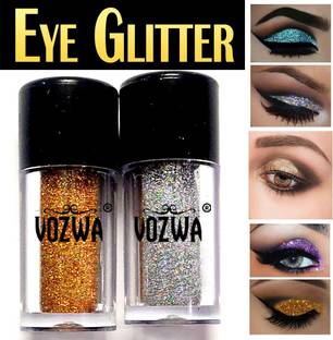 VOZWA Eye Makeup Sparkle Eyeshadow Glitter Powder Golden + Silver 4 g