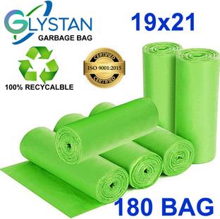 GLYSTAN Garbage bag green 19x21 pack of 6x30 ( 180 piece ) Medium 15 L Garbage Bag  Pack Of 180
