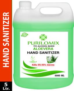PURILOMIX Aloe Vera Liquid 75% Alcohol Based Kills 99.99% Germs & Flu Viruses with triple action formula sanitizes hands 5 Liters Can  Can Hand Sanitizer Can