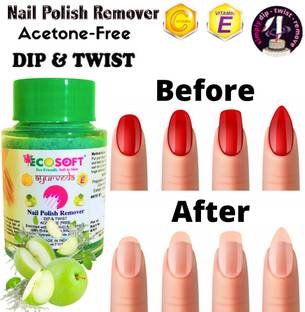 ECOSOFT AYURVEDA Ultimate-Instant Nail Polish Remover! Dip & Twist! - Acetone Free, Enriched with Vitamin E or Vitamin C with Green Apple Fragrance. Contains Hydrating Agents & Perfume.