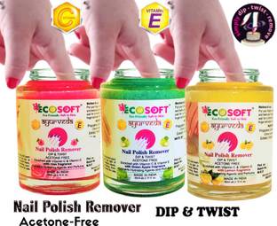 ECOSOFT AYURVEDA Ultimate Premium Dip & Twist Instant Nail Polish Remover - Acetone Free, Enriched with Vitamin C or Vitamin E with Green Apple or Rose & Lemon Fragrance.Contains Hydrating Agents & Perfume. ( 3 Pack )