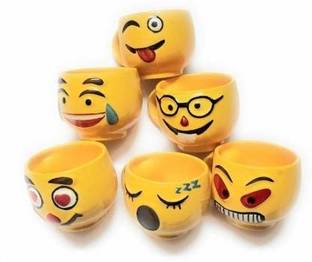 अंजू एंटरप्राइजेज Ceramic Complete Emoji Smiley and Sad Face Eye Glasses, Wink Eyes, Emoticons Series Ceramic Handcrafted Coffee Cup सिरेमिक, बोन चाइना