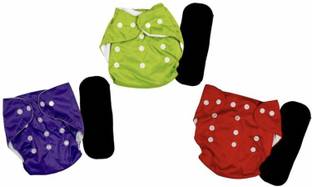 kogar All In One Reusable Washable Multicolour Diaper With Black Bamboo Insert For Baby New Born To 2 Year (3 Diaper +3 Insert) - S - M