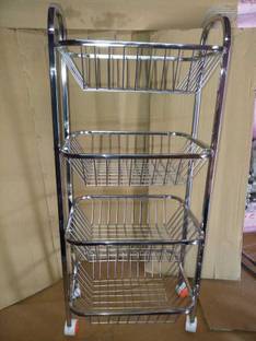 Kitchen Bazzar Stainless Steel Fruit & Vegetable Trolley Steel Fruit & Vegetable Basket
