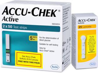 ACCU-CHEK Active 100 (50x2) Strip with Softlix Lancet 25's pack 100 Glucometer Strips