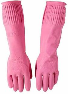 ALVIRO Reusable Latex Kitchen Dish-Washing, Cleaning Gloves, Long Length Wet and Dry Glove