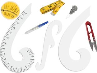 Upyukat Khyati Tailoring kit/ Sewing Kit/ Tailoring curves/ scales/ Fashion Designing Tools- 1 pc of French curve with Marking, 1 pc of French Curve without Marking ,1 pc of Single Curve, 1 pc of Trimmer, 1 pc of Seam Ripper, 1 pc of Threader, 1 set of Compact needles and 1 pc of measuring tape Sewing Kit