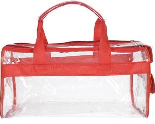 KUBER INDUSTRIES Small Size Crystal Clear Plastic Cosmetic Bags Travel PVC Vinyl Toiletry Bag, Zipper Large Transparent Waterproof Make-Up Case Organizer Bag (Red) Travel Toiletry Kit