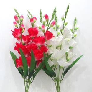 OM COLLECTIONS Gladiolus Artificial Flower Red, White Gladiolus Artificial Flower