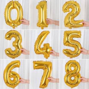Woniry Solid 16" Inch Number 0 To 9 Foil Balloons Golden ( Pack of 10) Balloon