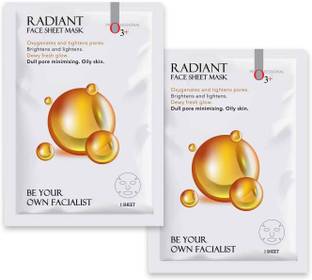 O3+ Facialist Radiant Face Sheet Mask for Pore Minimizing, Glowing Skin & Reduced Dullness Ideal for Oily & Dull Skin