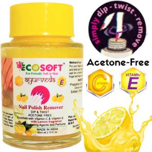 ECOSOFT AYURVEDA New Premium- Nail Polish Remover Nail Polish! Dip & Twist Instant! Remover - Acetone Free, Enriched with Vitamin C or Vitamin E with Lemon Fragrance. Contains Hydrating Agents & Perfume.