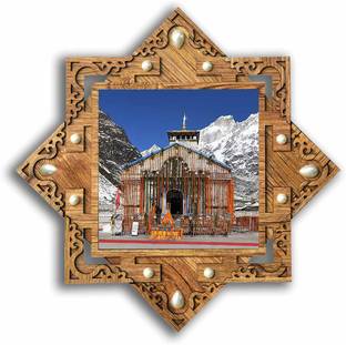 Poster N Frames Star shaped Wooden Frame with Photo of Badrinath Temple 20790 Digital Reprint 16.5 inch x 16.5 inch Painting