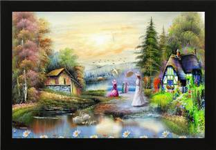 Masstone Beautiful Landscape Natural Scene UV Coated Matt textured Framed Digital Reprint 14 inch x 20 inch Painting