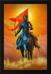 Masstone Chhatrapati Shivaji Maharaj Darbar UV Coated Matt textured Framed Digital Reprint 20 inch x 14 inch Painting