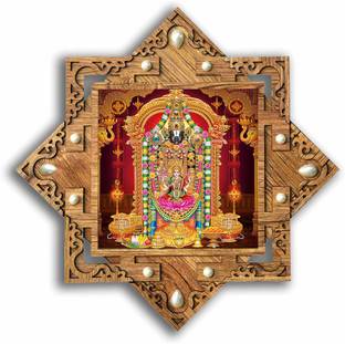 Poster N Frames Star shaped Wooden Frame with Photo of Tirupati Balaji - Lord Venkateswara 20850 Digital Reprint 16.5 inch x 16.5 inch Painting