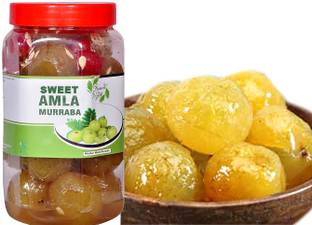 Natural Diet Premium Quality Organic Homemade Sweet Amla Murabba with Almond Badam (Ingredient: Muskmelon Seeds Red Karonda Cherry Cardamom/Elichie) 1Kg Amla Murabba