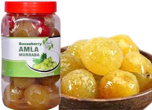 Natural Diet Premium Quality Organic Homemade Gooseberry Amla Murabba with Almond Badam (Ingredient: Muskmelon Seeds Red Karonda Cherry Cardamom/Elichie) 1Kg Amla Murabba