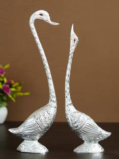 eCraftIndia 14 Inch Silver Kissing Swan Couple Handcrafted Decorative Figurine Decorative Showpiece  -  38 cm