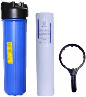 KRPLUS 20 Inch Jumbo Pre Filter Housing Bowl With Jumbo Spun (4.5 Inch OD), Spanner Key (1 Inch Inlet) For Commercial Water Purifier (Blue) Solid Filter Cartridge
