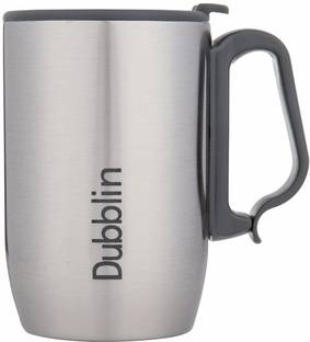 DUBBLIN Refresh Unbreakable Double Wall Insulated with Handle and Lid, Wide Mouth Keeps beverages Hot & Cold, Silver Stainless Steel Coffee Mug