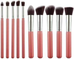 Kanha 10 pcs Premium Synthetic Makeup Brush Set Cosmetics Foundation Blending Blush Eyeliner Face Powder Brush Kit (Pink Silvery)